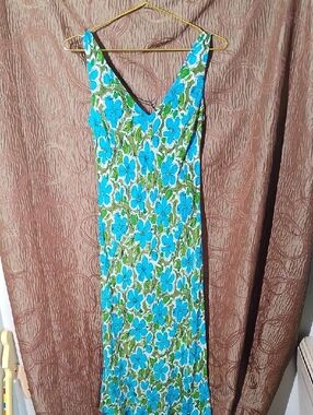 Princess Charlotte Beaded  Sleeveless Blue Floral Maxi Dress with V-Neck